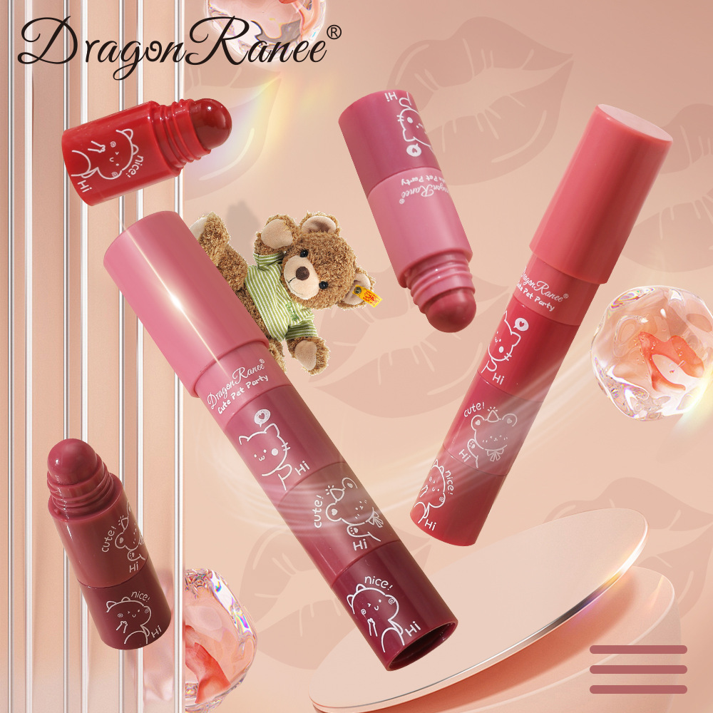رژلب جامد مات مینی 4 تکه Dragon Ranee مدل Cute Pet