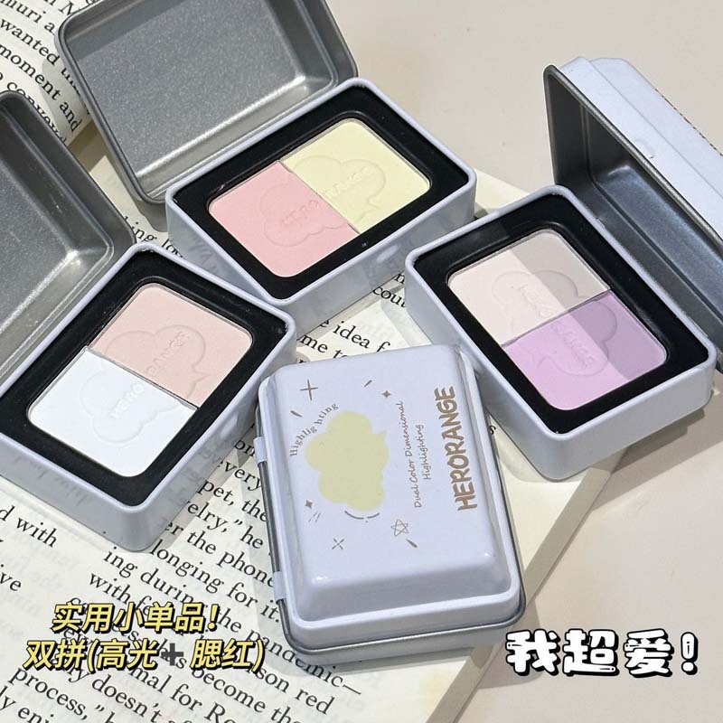 رژگونه و سایه چشم پودری دورنگ جعبه فلزی HERORANGE مدل HR473