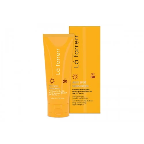 کرم ضدآفتاب بی رنگ Spf30 ضد لک پوست خشک و معمولی لافارر
