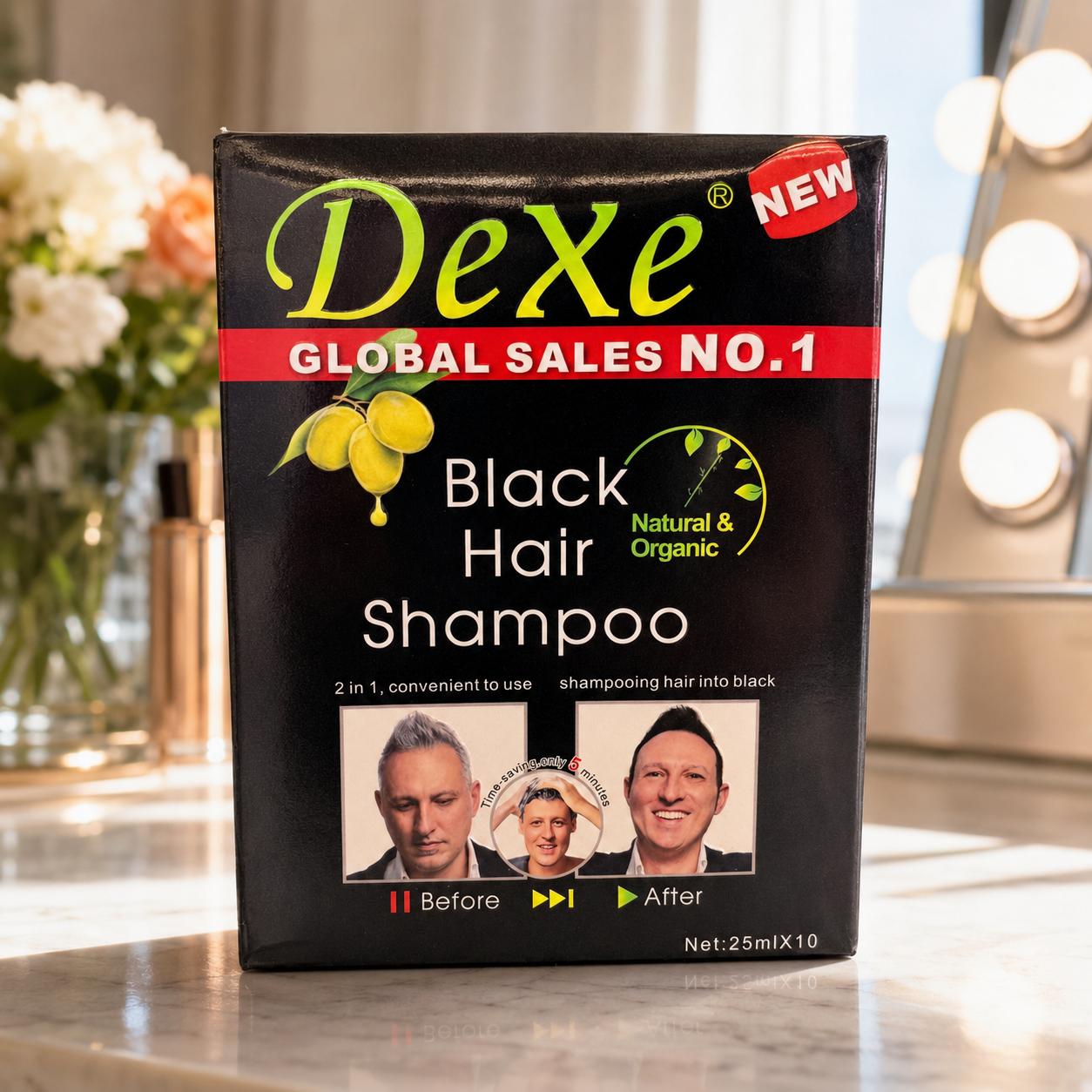 شامپو رنگ مو مشکی Dexe مدل Black Hair Shampoo بسته ۱۰ عددی