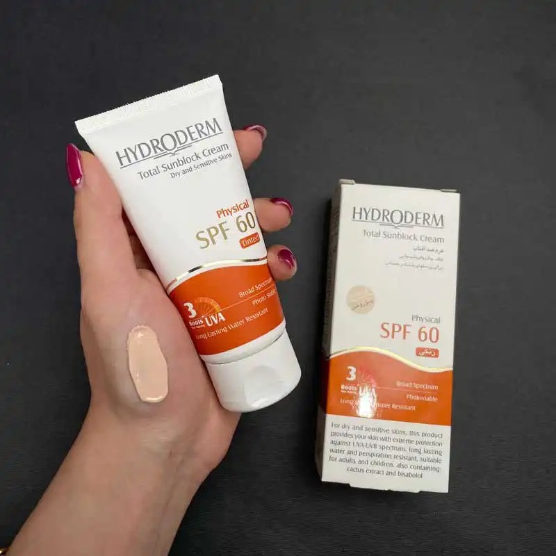 کرم ضد آفتاب رنگی فیزیکال بژ روشن SPF60 پوست خشک و حساس هیدرودرم