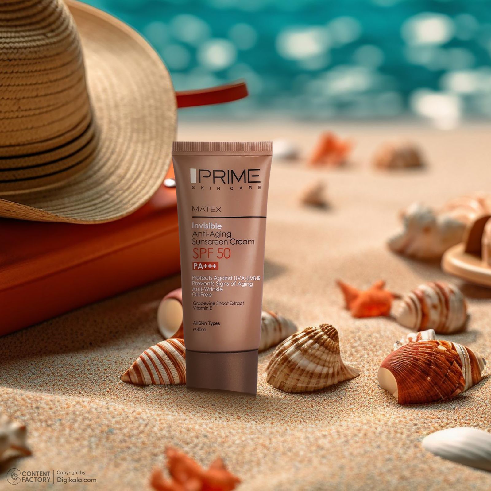 کرم ضدآفتاب بی رنگ SPF50 جوان‌کننده انواع پوست MATEX پرایم - 40ml