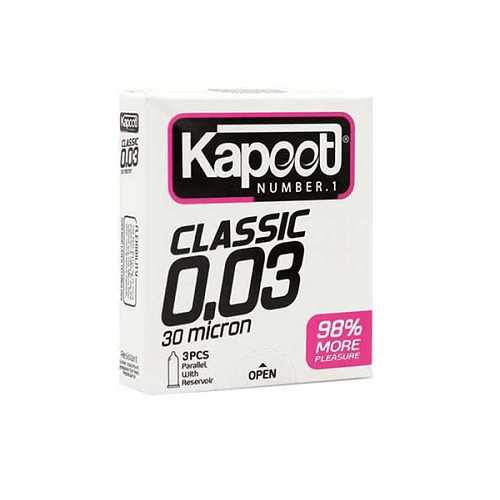 کاندوم کلاسیک 30 میکرون(بسیار نازک وحساس پذیر/رایحه فوقلعاده) کاپوت -بسته3 عددی