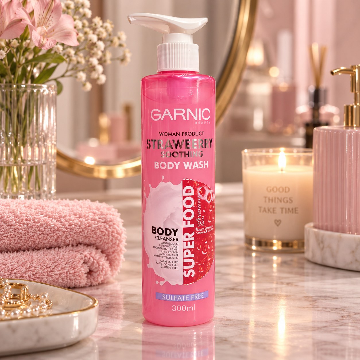 شامپو بدن گارنیک بیوتی مدل Strawberry Soothing حجم 300 میلی لیتر