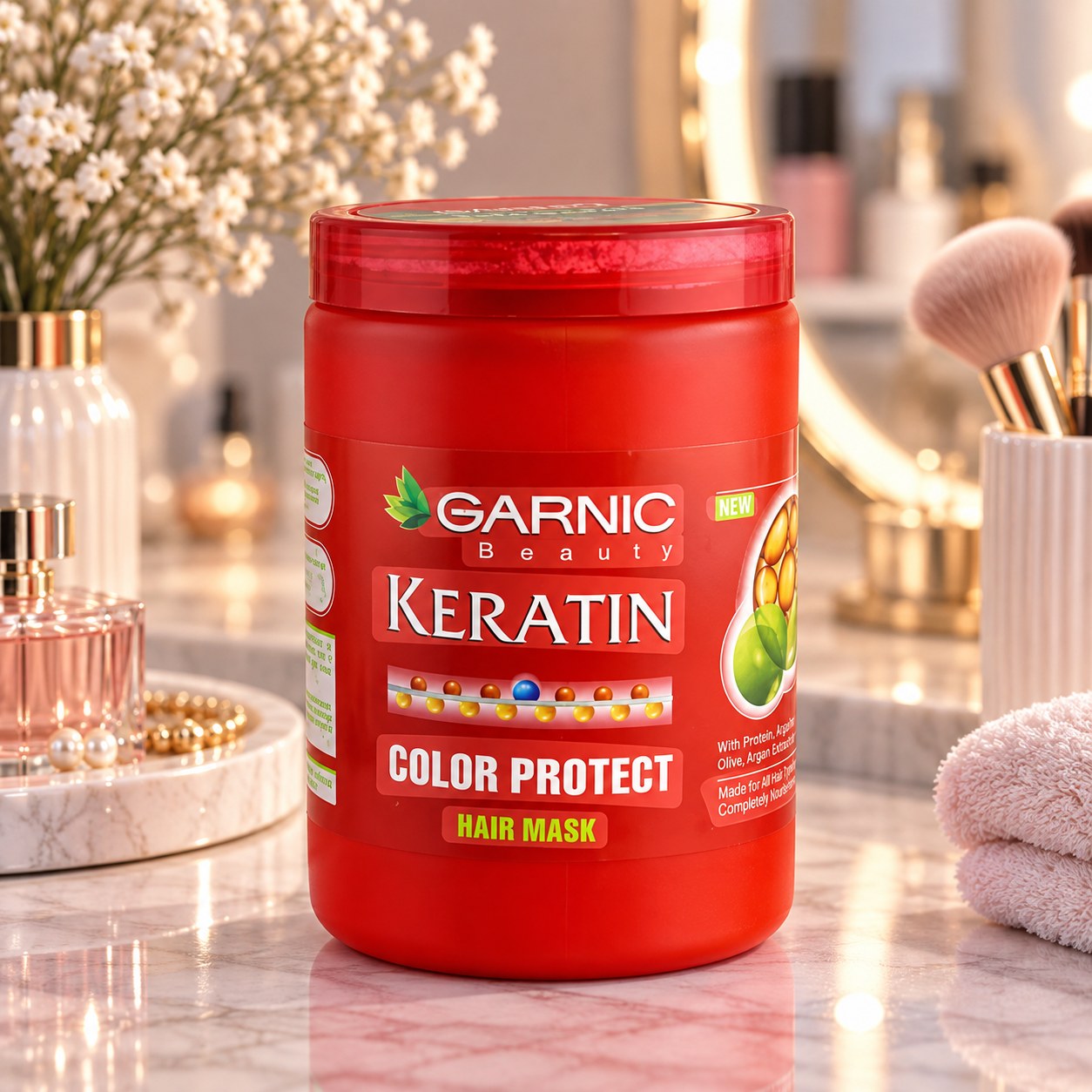 ماسک مو کراتین محافظ رنگ و ترمیم کننده موهای رنگ شده گارنیک GARNIC (تثبیت رنگ مو افزایش نرمی و درخشندگی کاهش وز و خشکی مو) 800ml