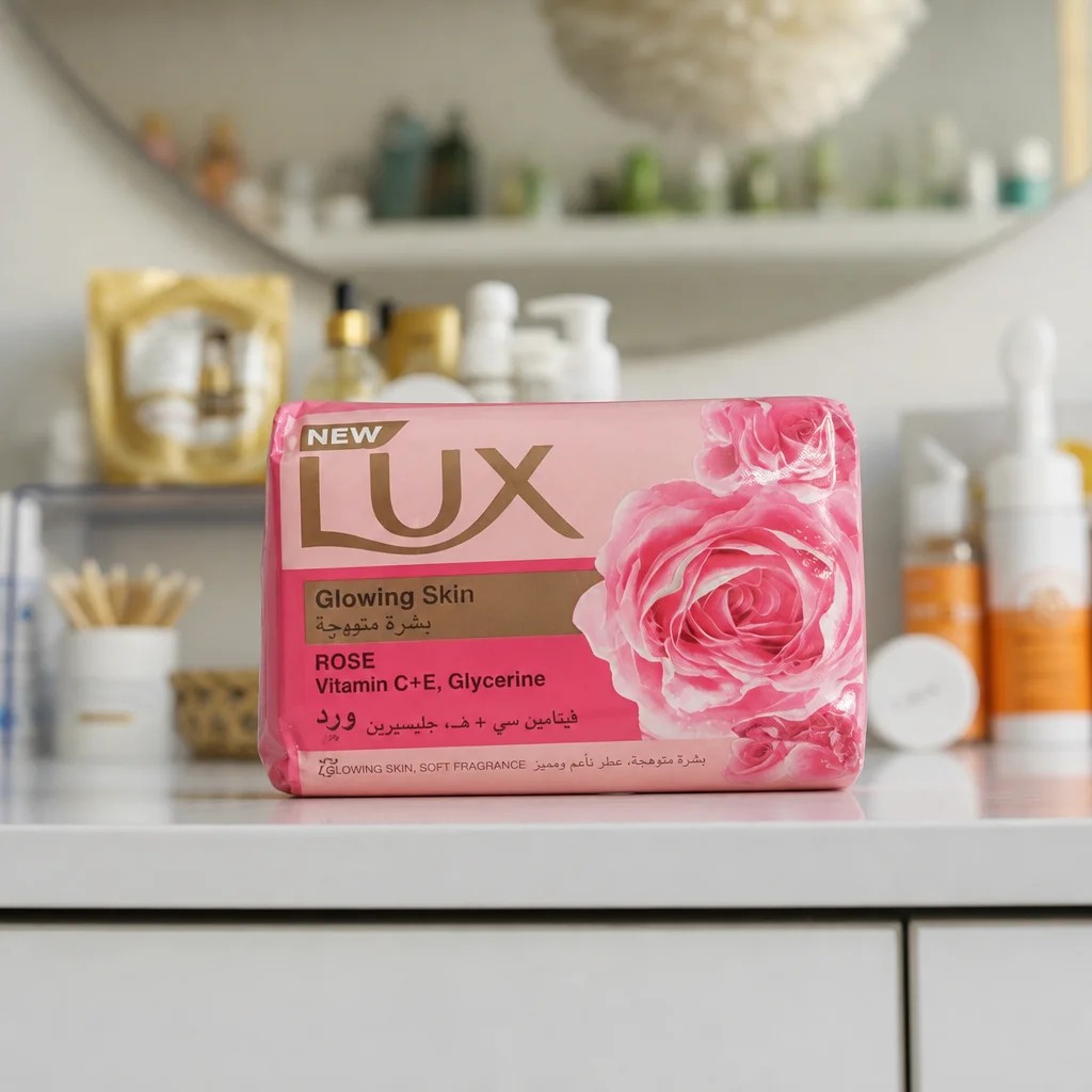 صابون لوکس مدل Glowing Skin حاوی ویتامین C و E با رایحه گل رز وزن 170 گرم