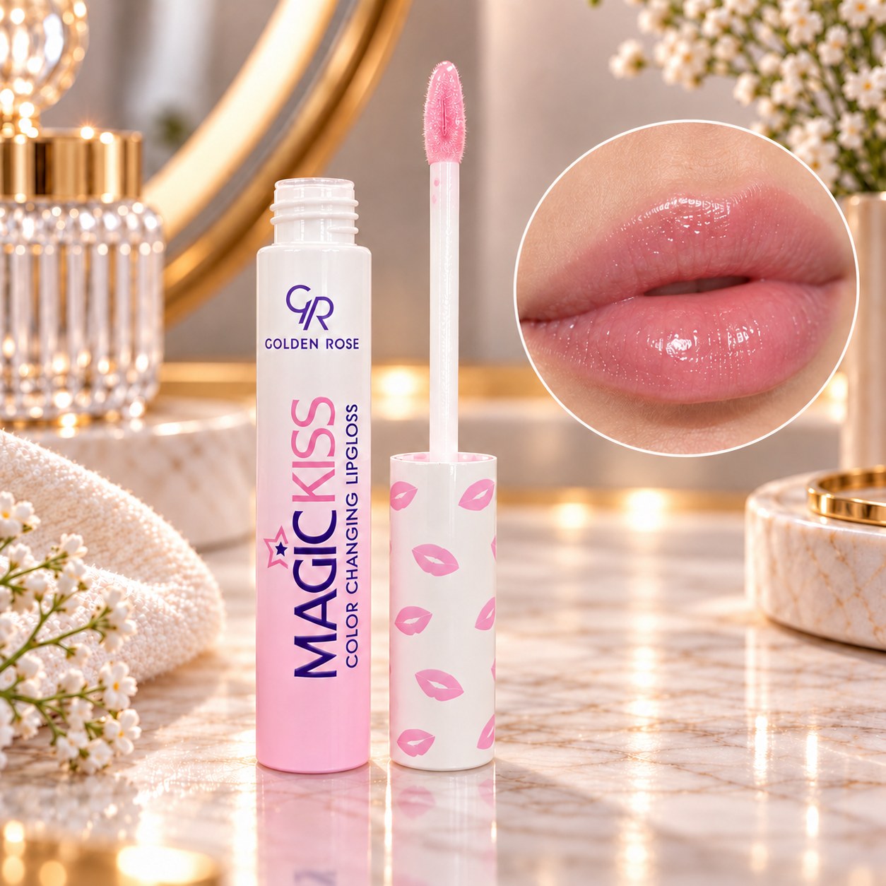 برق لب گلدن رز مدل Magic Kiss رنگ Glossy Pink