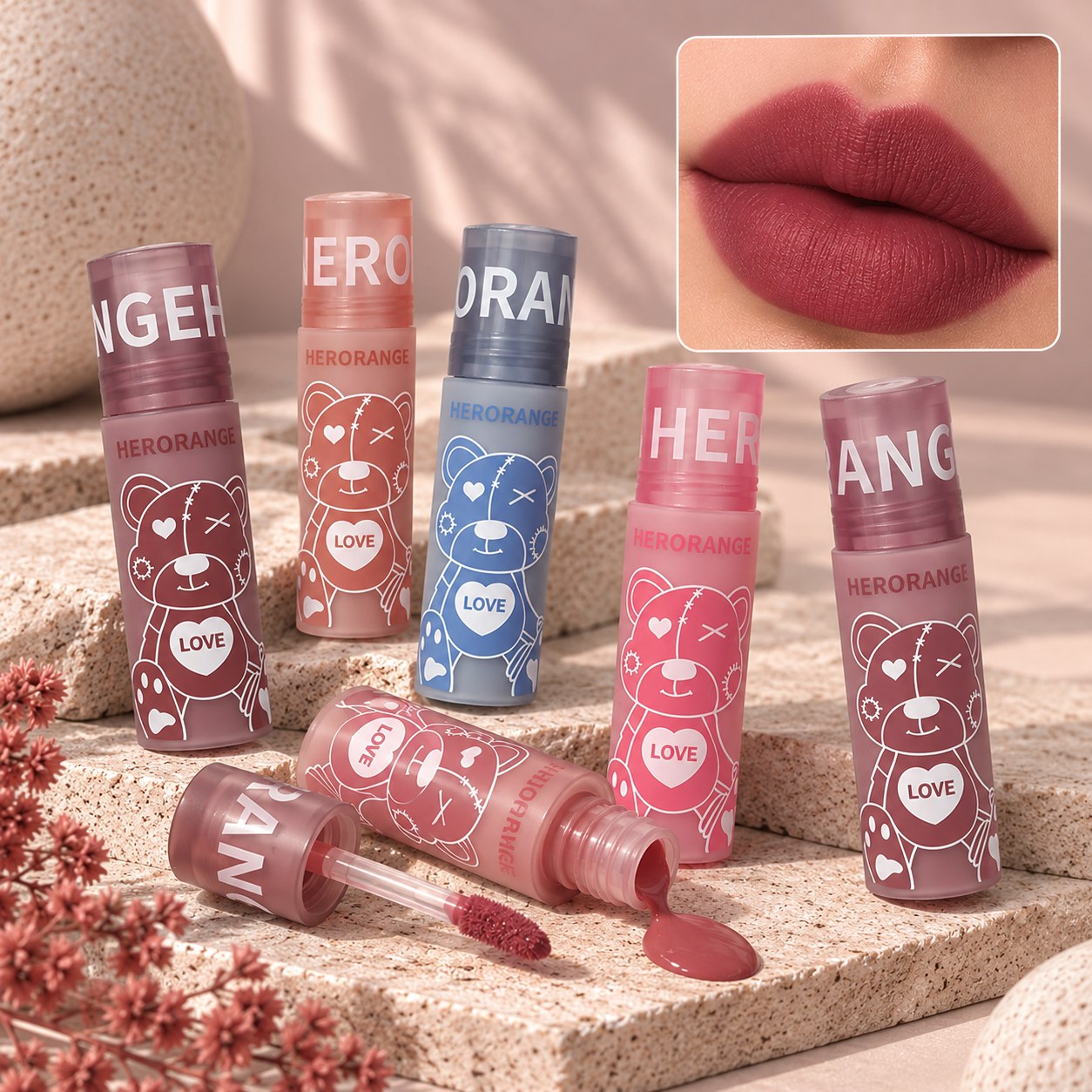رژلب مایع مات مدل تدی HERORANGE(بدون جعبه)