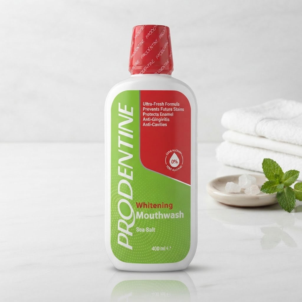 دهانشویه سفید کننده دندان پرودنتین مدل Whitening Mouthwash با طعم نمک دریا حجم 400 میلی لیتر