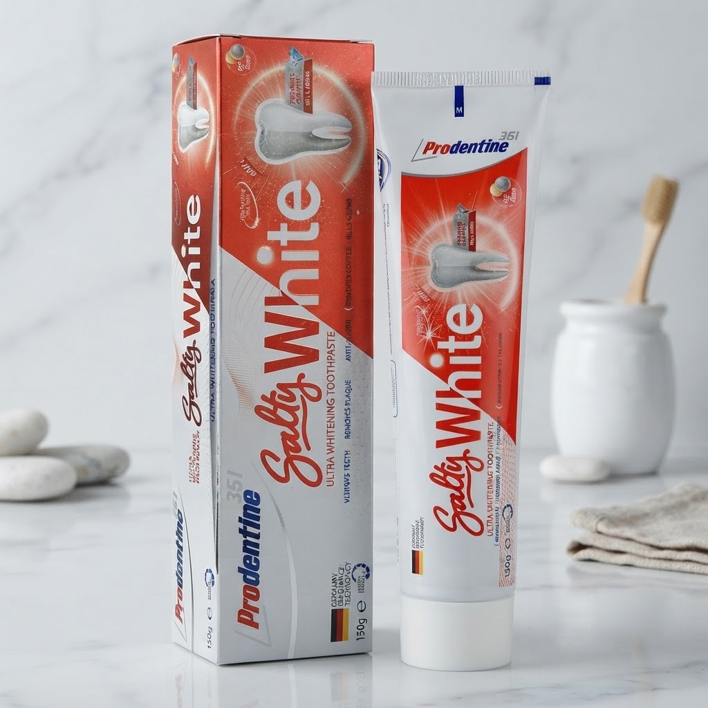 خمیر دندان سفید کننده Salty White پرودنتین مدل Extra Whitening حجم 150 گرم