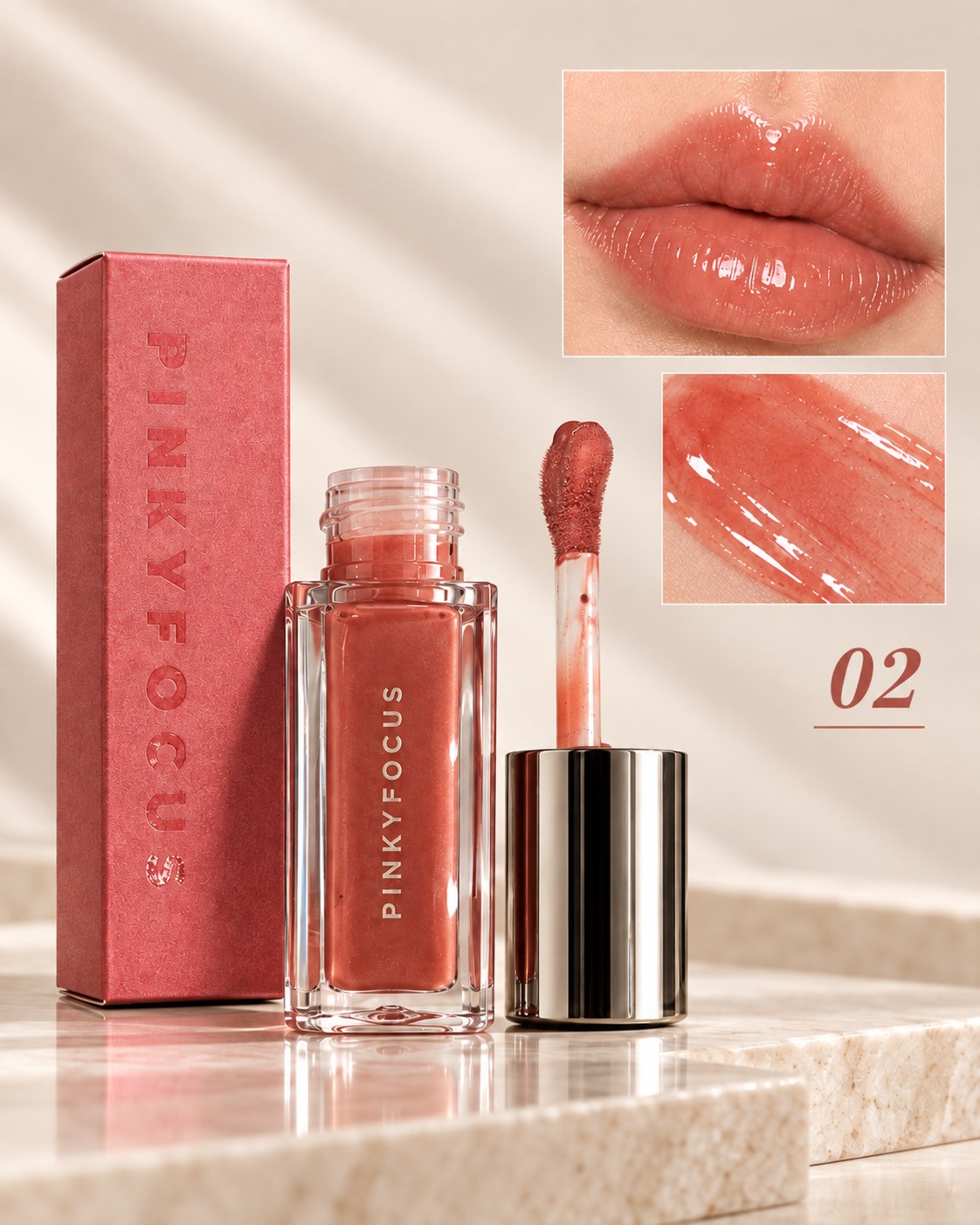 برق لب رنگی مرطوب و درخشان کننده لب PINKY FOCUS
