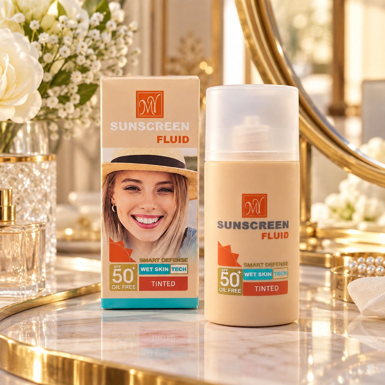 فلوئید ضد آفتاب رنگی مای SPF 50 مدل Smart Defense فاقد چربی - حجم ۵۰ میل