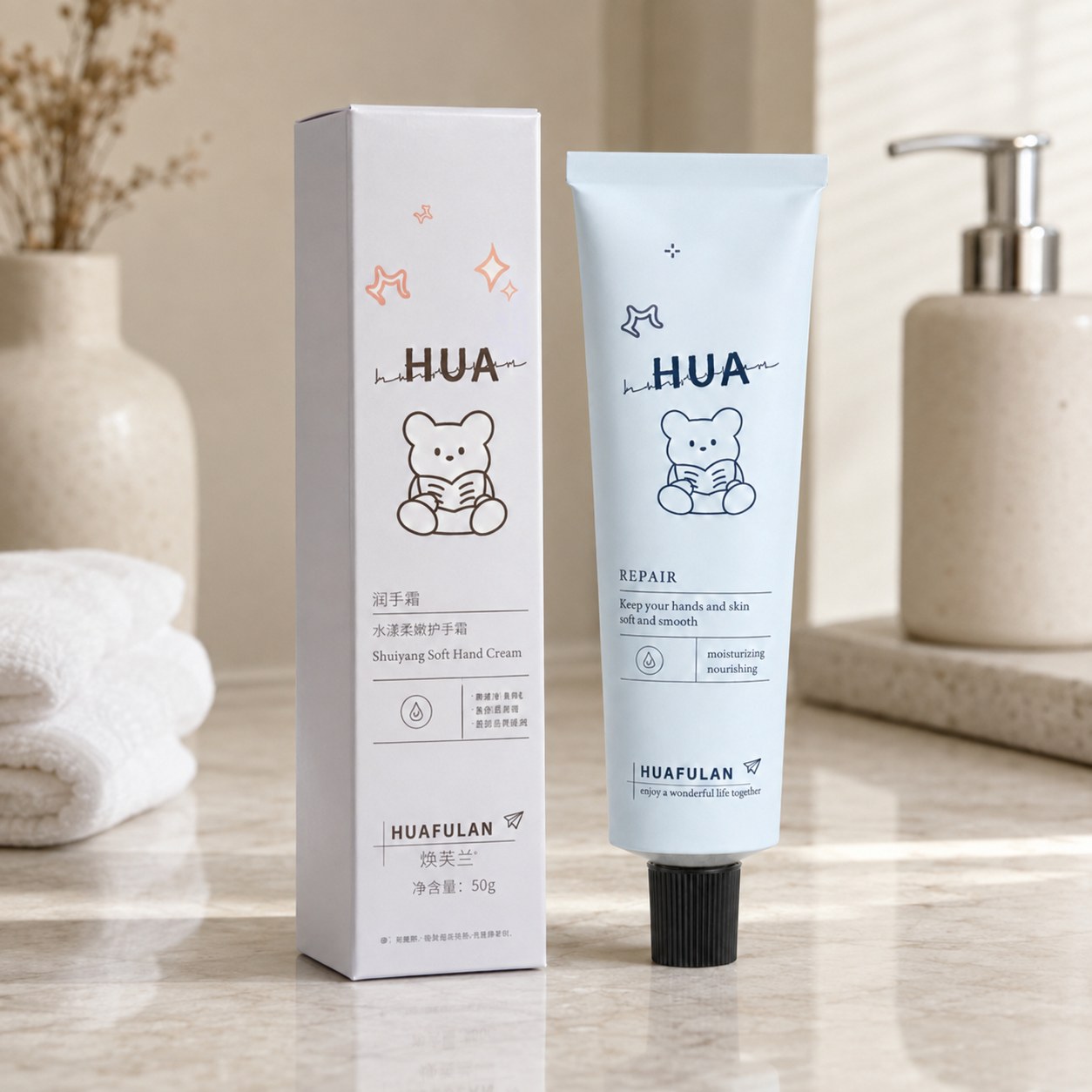 کرم مرطوب کننده دست HUA FULAN مدل Soft and Smooth حجم ۵۰ گرم