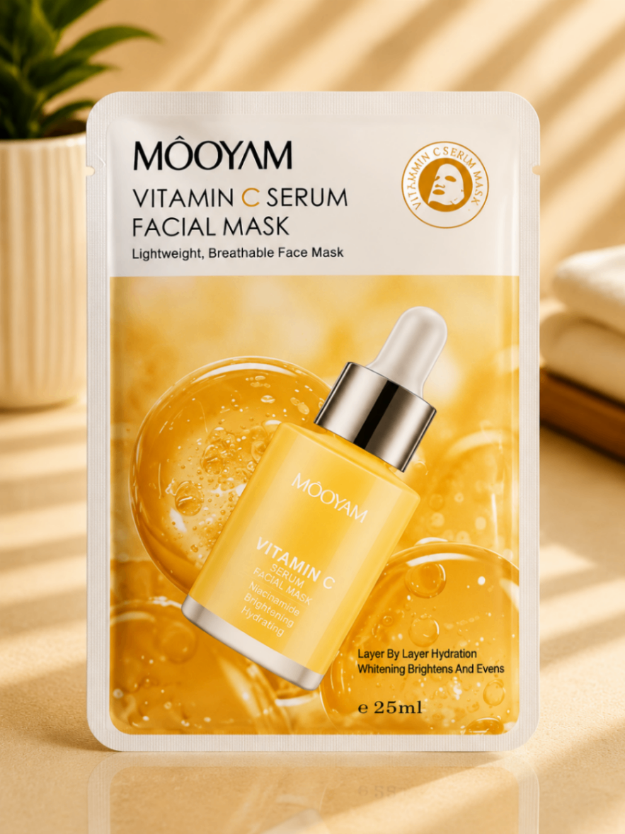 ماسک ورقه‌ای صورت مویام MOOYAM Vitamin C Serum Facial Mask (ماسک سرم ویتامین C روشن‌کننده و آبرسان)